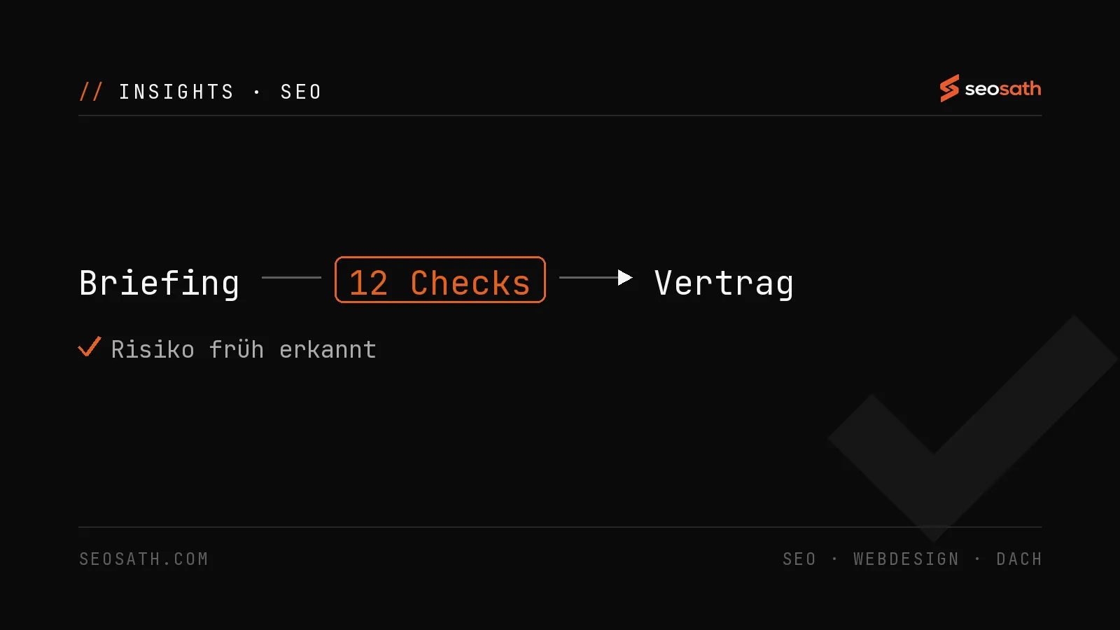 Diagramm: Checkliste vor der Beauftragung einer Website-Agentur, Risiko früh erkannt - seosath